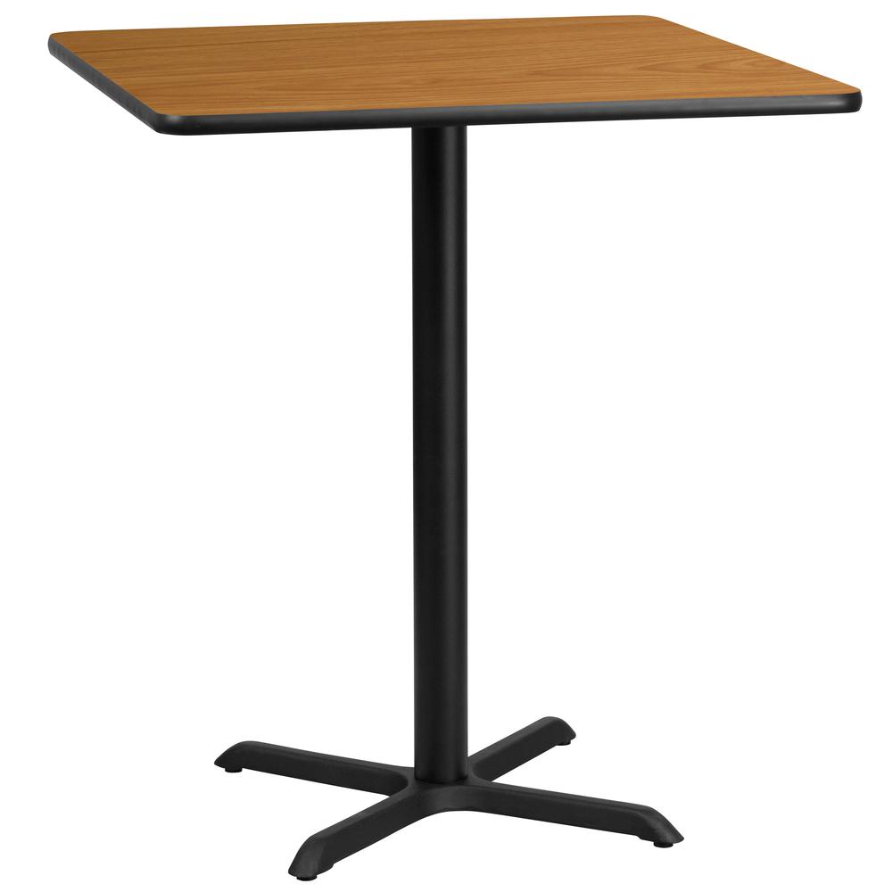 36'' Square Natural Laminate Table Top with 30'' x 30'' Bar Height Table Base. Picture 1