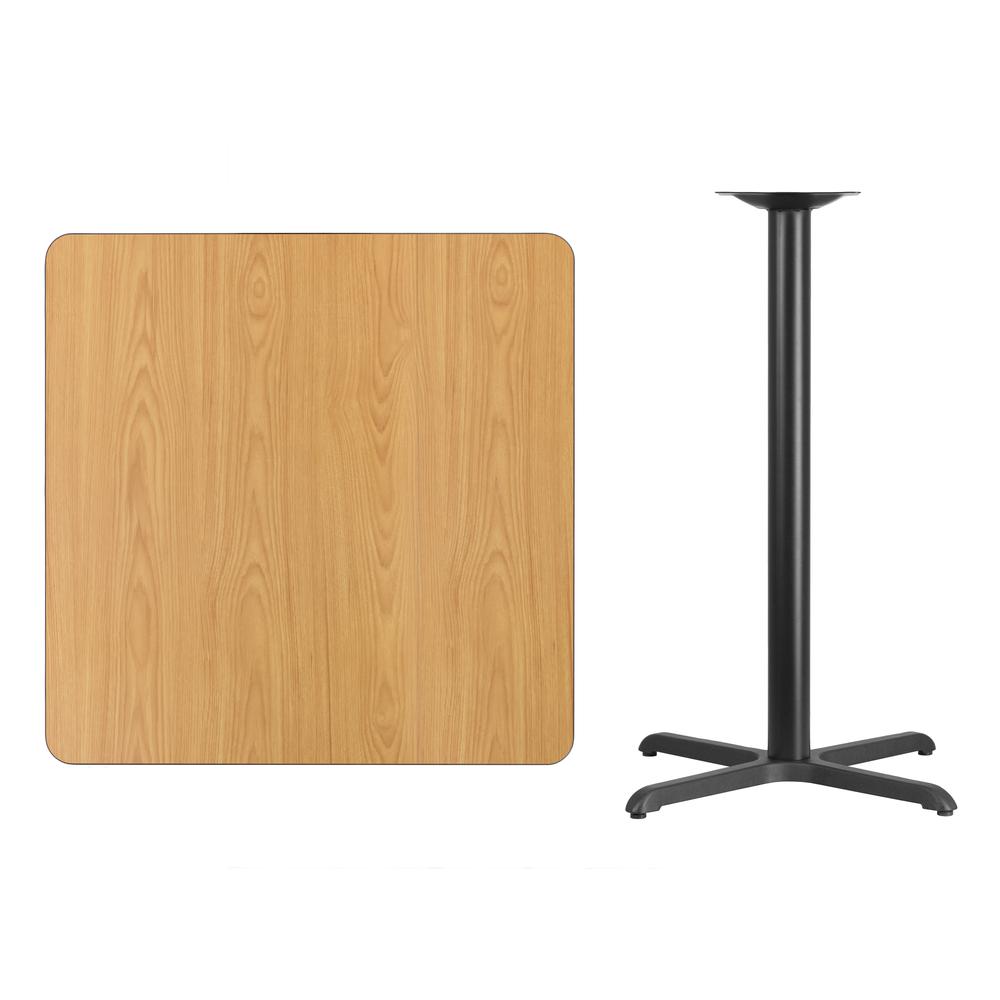 36'' Square Natural Laminate Table Top with 30'' x 30'' Bar Height Table Base. Picture 2
