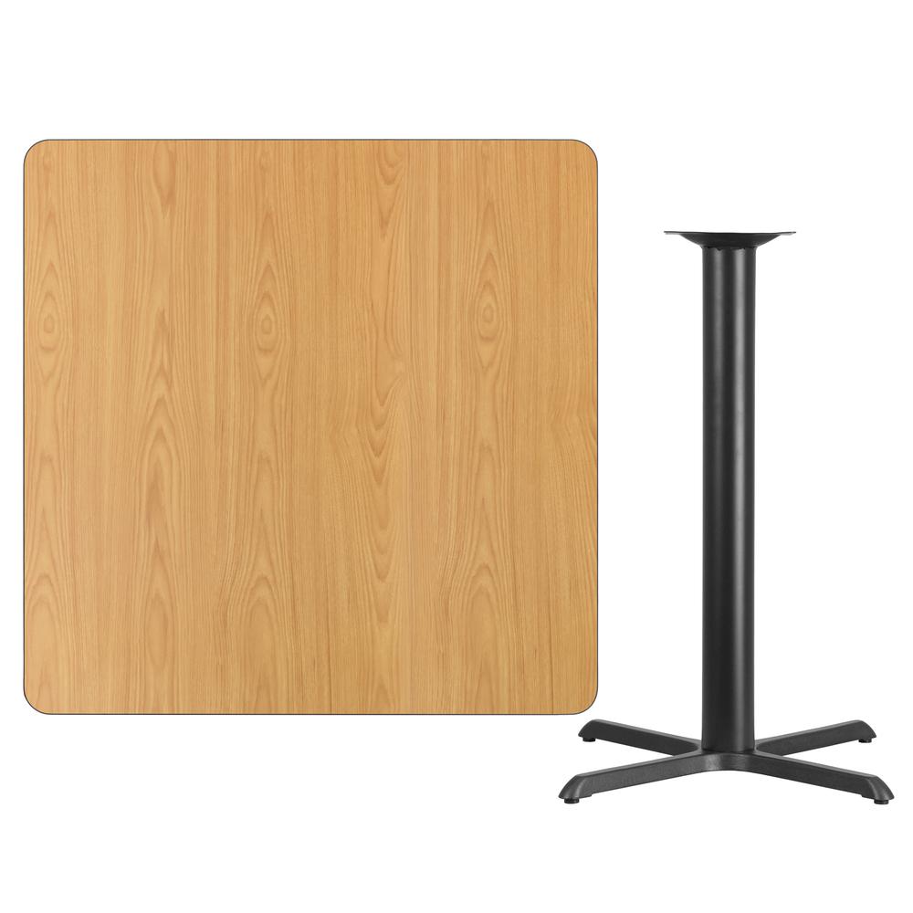 42'' Square Natural Laminate Table Top with 33'' x 33'' Bar Height Table Base. Picture 2