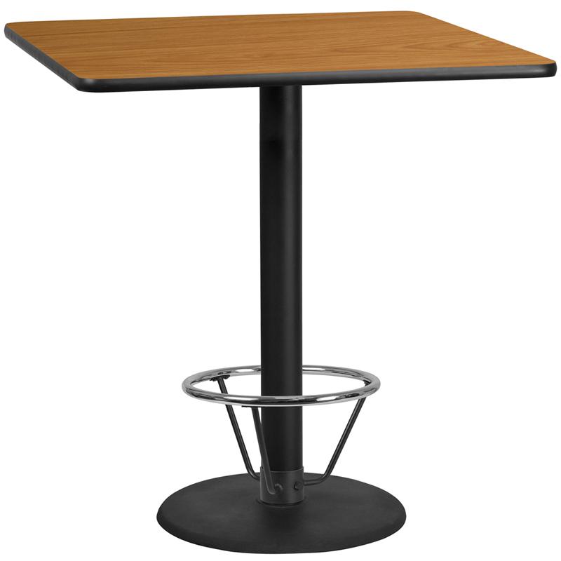 42'' Natural Table Top with 24'' Round Bar Height Table Base and Foot Ring. Picture 1
