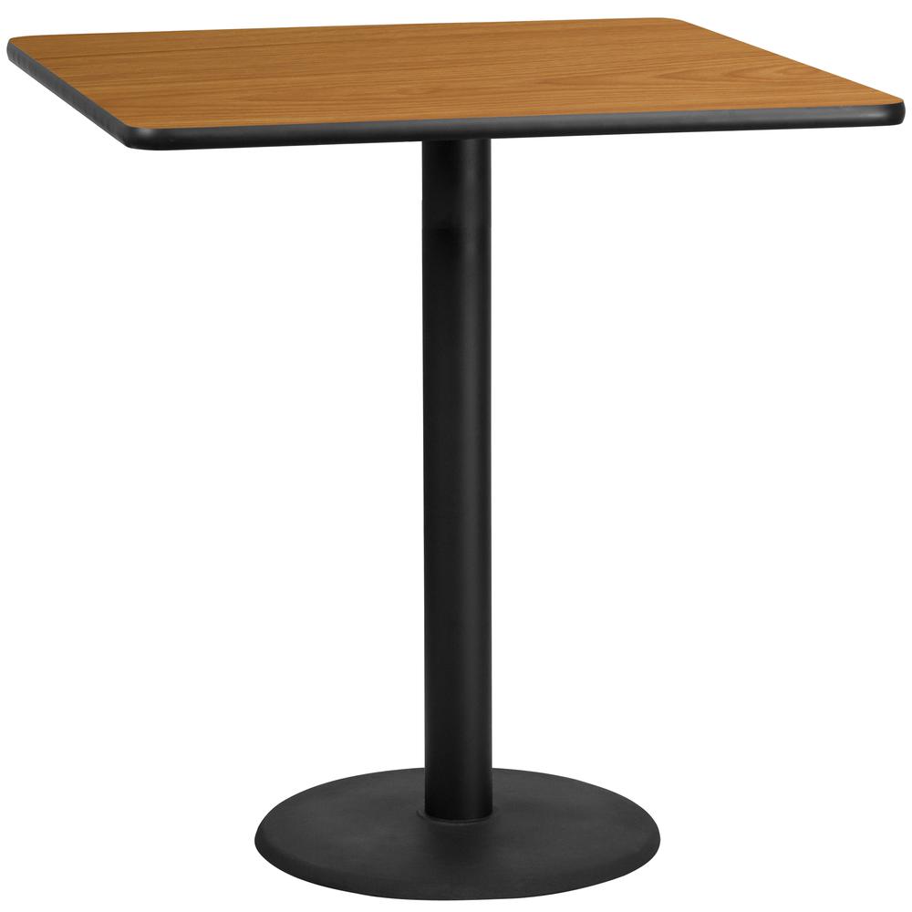42'' Square Natural Laminate Table Top with 24'' Round Bar Height Table Base. Picture 1