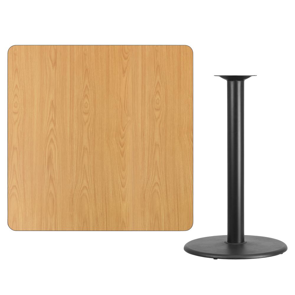 42'' Square Natural Laminate Table Top with 24'' Round Bar Height Table Base. Picture 2