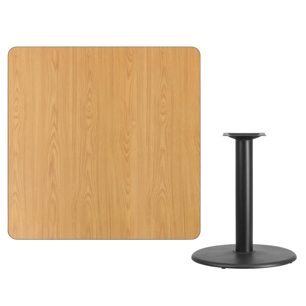 42'' Square Natural Laminate Table Top with 24'' Round Table Height Base. Picture 2