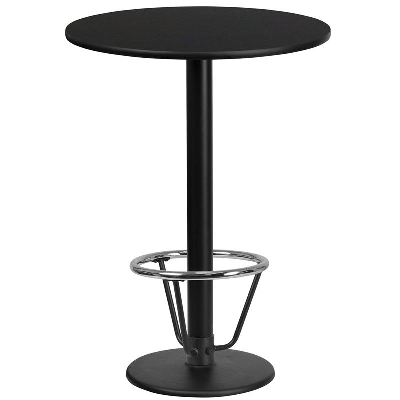24'' Round Black Table Top with 18'' Round Bar Height Table Base and Foot Ring. Picture 1