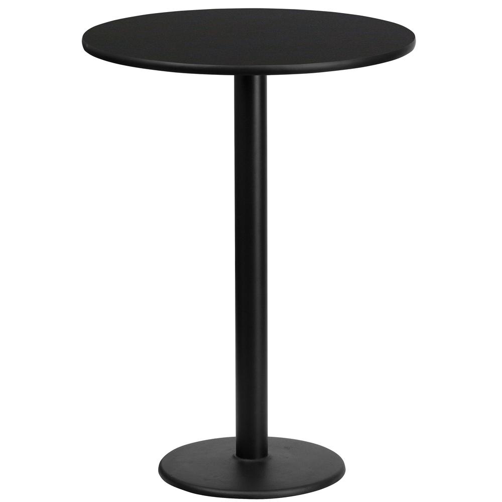 24'' Round Black Laminate Table Top with 18'' Round Bar Height Table Base. Picture 1