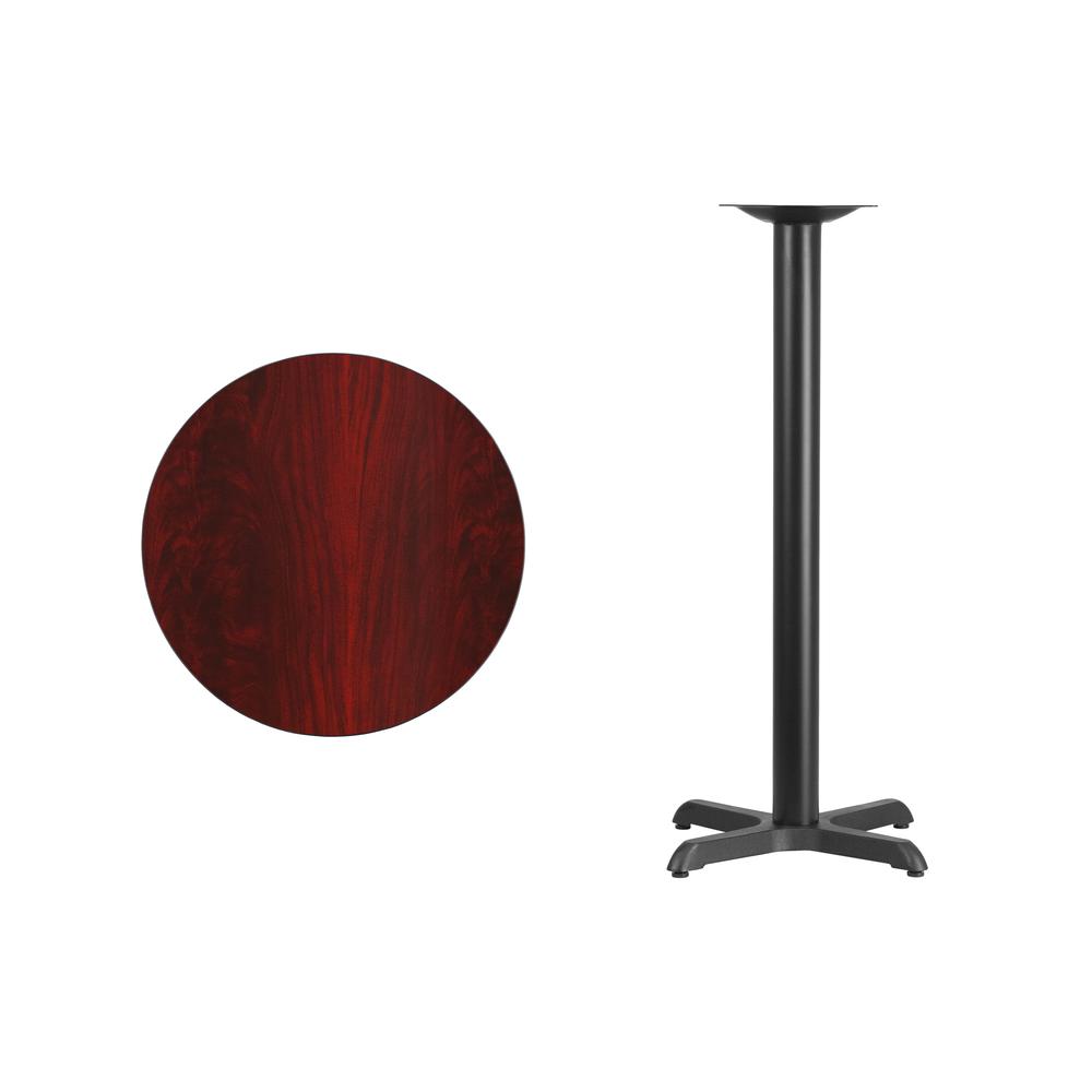24'' Round Mahogany Laminate Table Top with 22'' x 22'' Bar Height Table Base. Picture 2