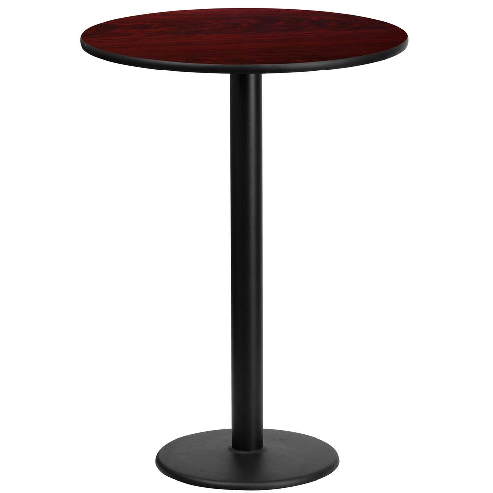 24'' Round Mahogany Laminate Table Top with 18'' Round Bar Height Table Base. Picture 1