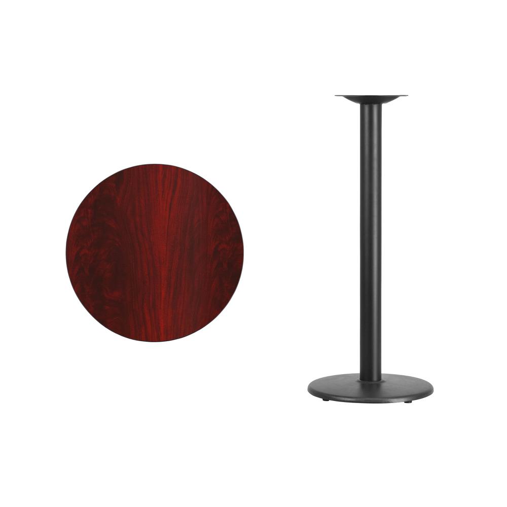 24'' Round Mahogany Laminate Table Top with 18'' Round Bar Height Table Base. Picture 2