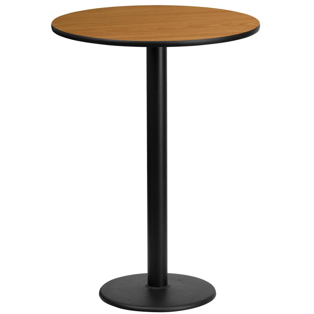24'' Round Natural Laminate Table Top with 18'' Round Bar Height Table Base. Picture 1