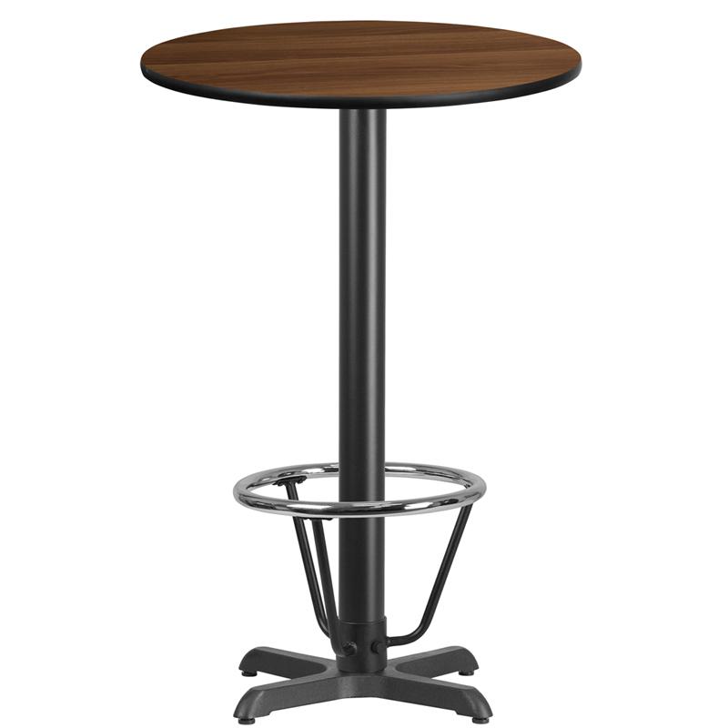 24'' Round Walnut Table Top with 22'' x 22'' Bar Height Table Base and Foot Ring. Picture 1