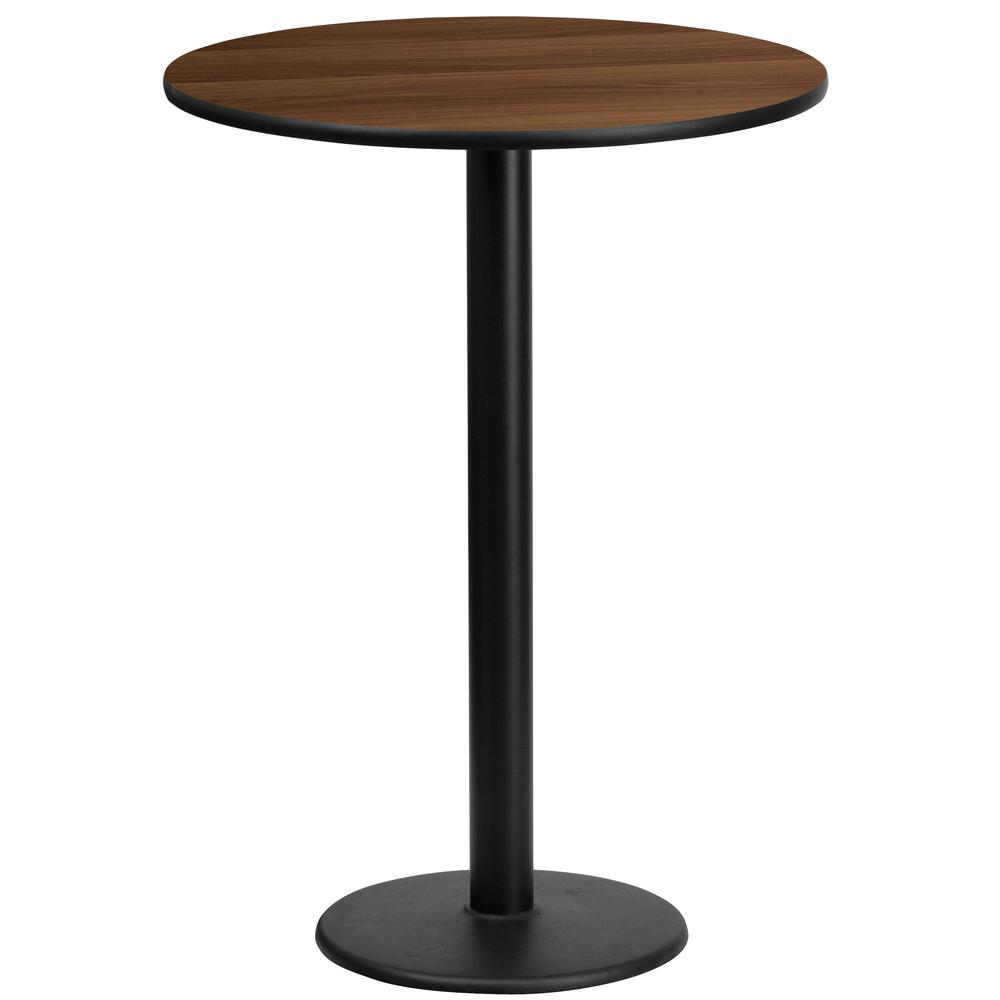 24'' Round Walnut Laminate Table Top with 18'' Round Bar Height Table Base. Picture 1