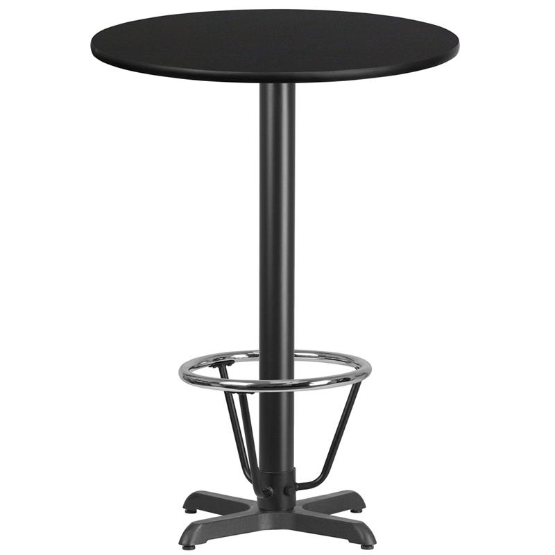 30'' Round Black Laminate Table Top with 22'' x 22'' Bar Height Table Base and Foot Ring. Picture 1