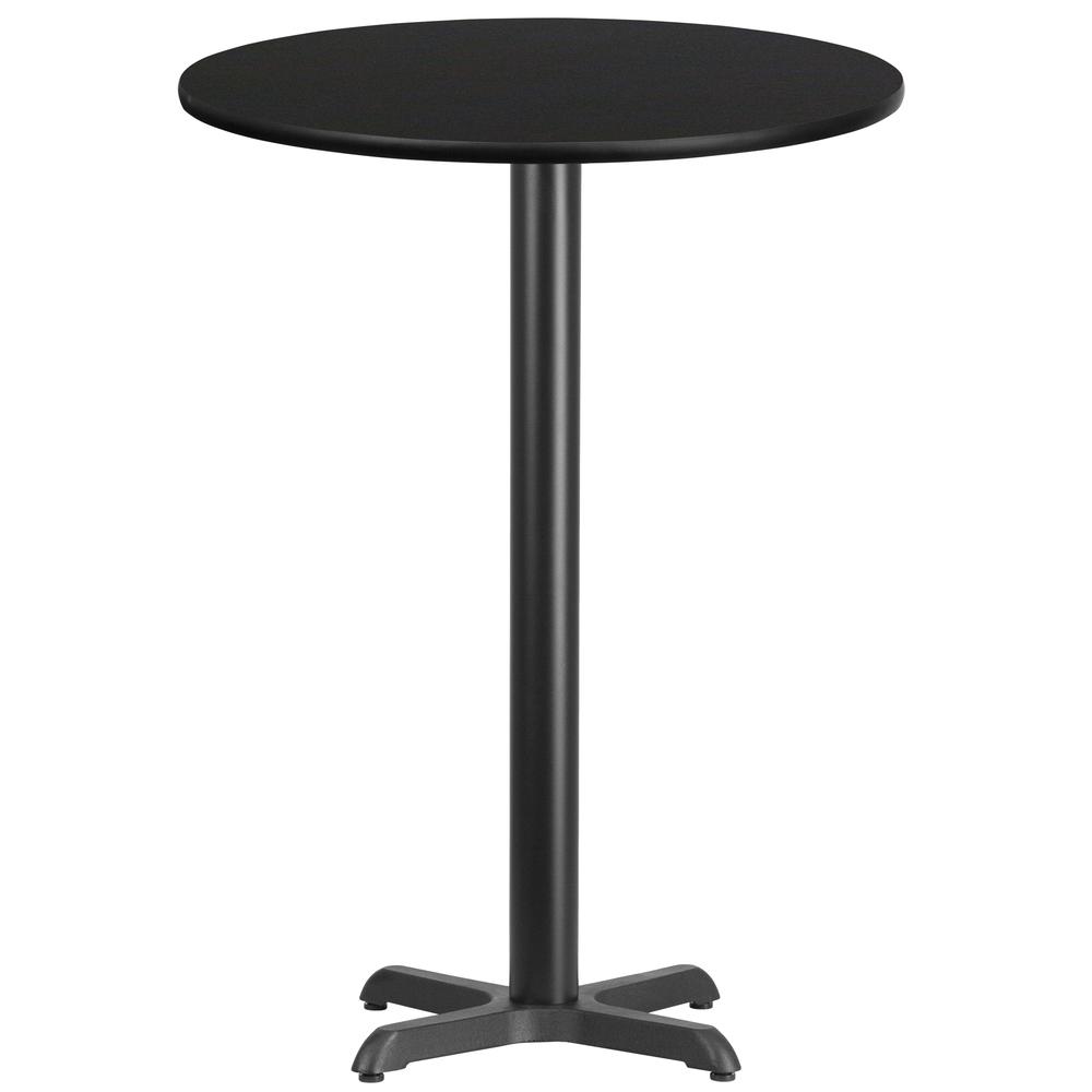 30'' Round Black Laminate Table Top with 22'' x 22'' Bar Height Table Base. Picture 1