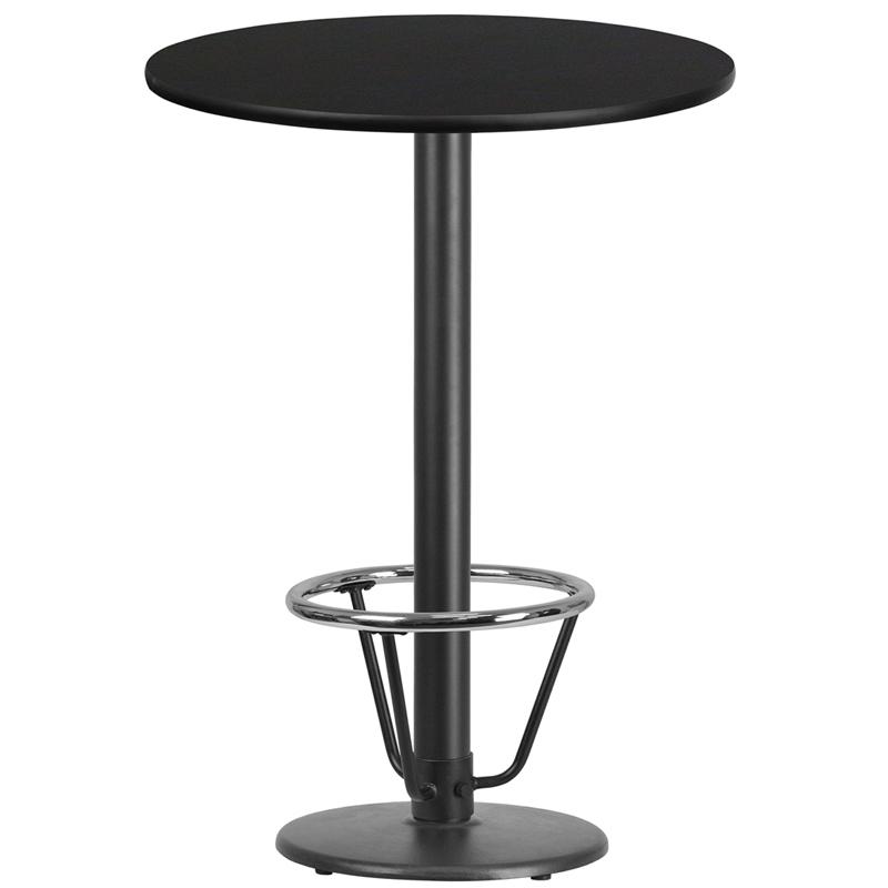 30'' Round Black Table Top with 18'' Round Bar Height Table Base and Foot Ring. Picture 1