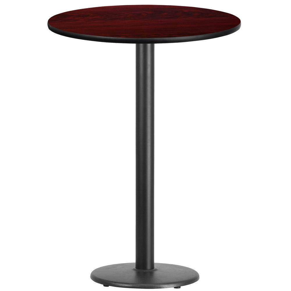 30'' Round Mahogany Laminate Table Top with 18'' Round Bar Height Table Base. Picture 1