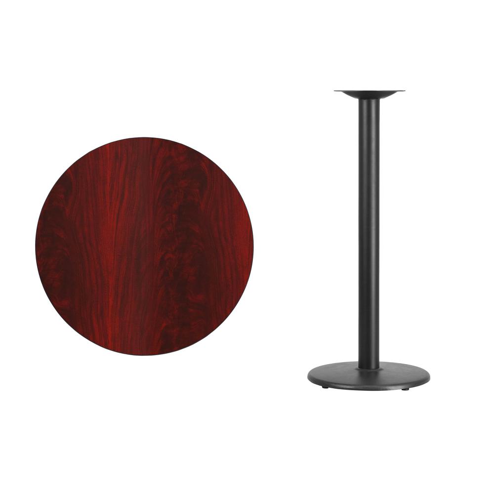 30'' Round Mahogany Laminate Table Top with 18'' Round Bar Height Table Base. Picture 2