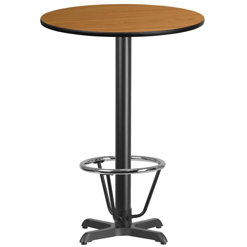 30'' Round Natural Laminate Table Top with 22'' x 22'' Bar Height Table Base and Foot Ring. Picture 1