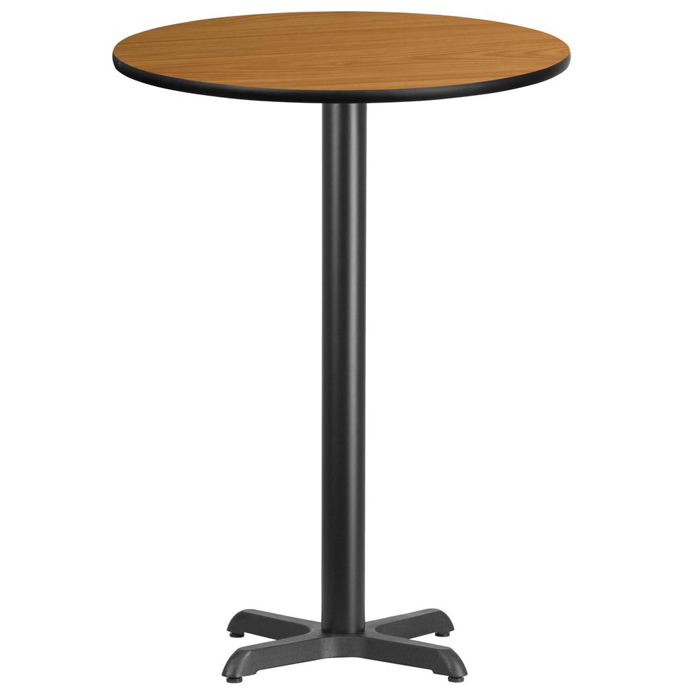 30'' Round Natural Laminate Table Top with 22'' x 22'' Bar Height Table Base. Picture 1