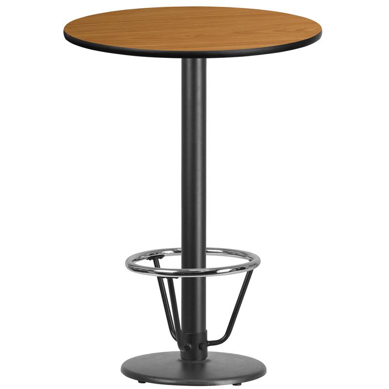 30'' Round Natural Laminate Table Top with 18'' Round Bar Height Table Base and Foot Ring. Picture 1