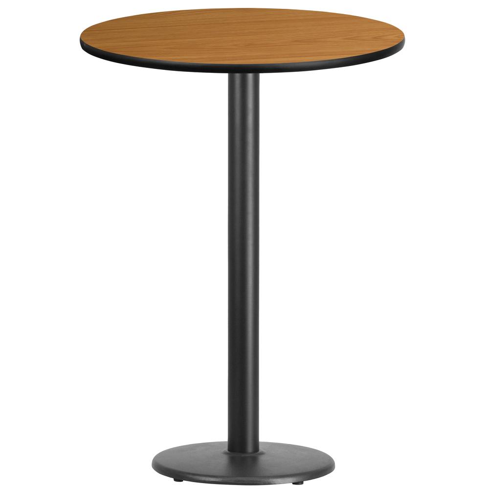 30'' Round Natural Laminate Table Top with 18'' Round Bar Height Table Base. Picture 1