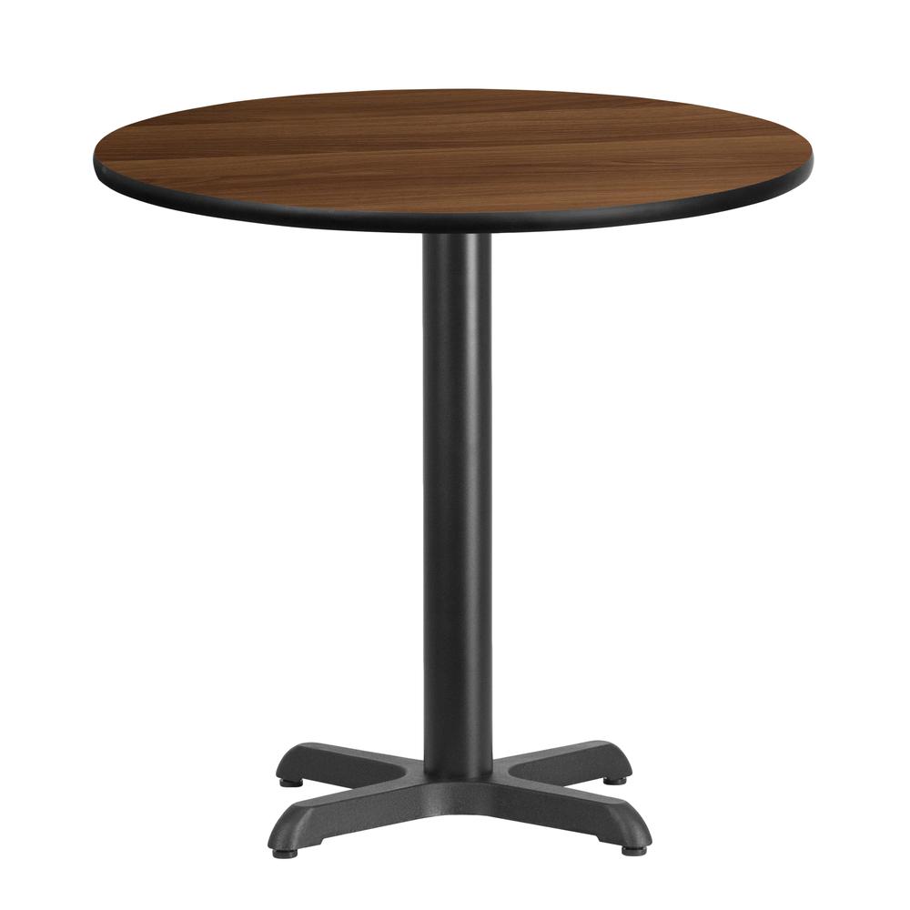 30'' Round Walnut Laminate Table Top with 22'' x 22'' Table Height Base. Picture 1