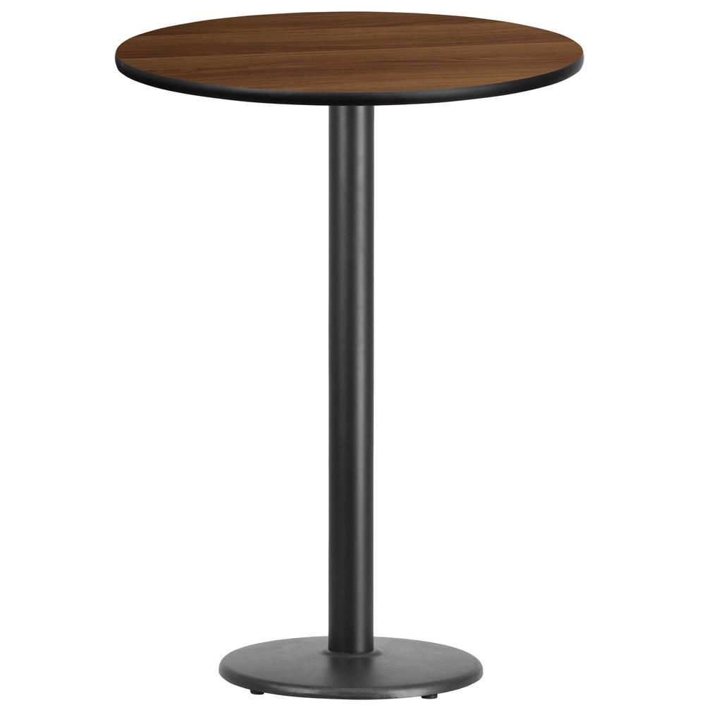 30'' Round Walnut Laminate Table Top with 18'' Round Bar Height Table Base. Picture 1