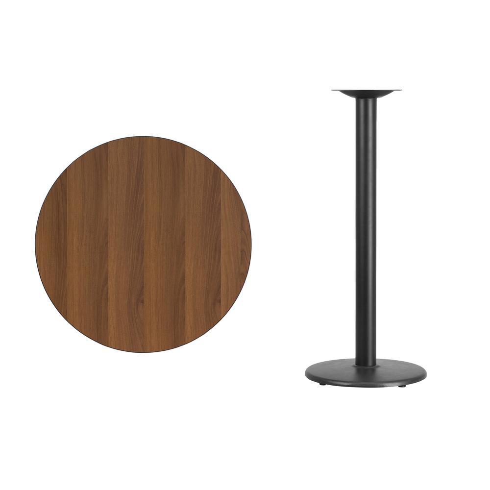 30'' Round Walnut Laminate Table Top with 18'' Round Bar Height Table Base. Picture 2