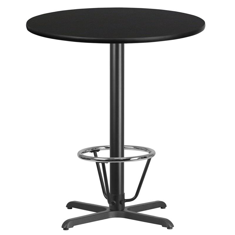 36'' Round Black Table Top with 30'' x 30'' Bar Height Table Base and Foot Ring. Picture 1