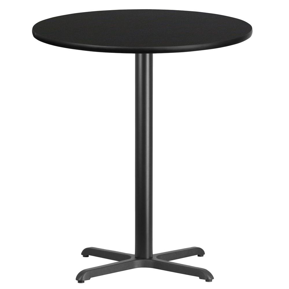 36'' Round Black Laminate Table Top with 30'' x 30'' Bar Height Table Base. Picture 1