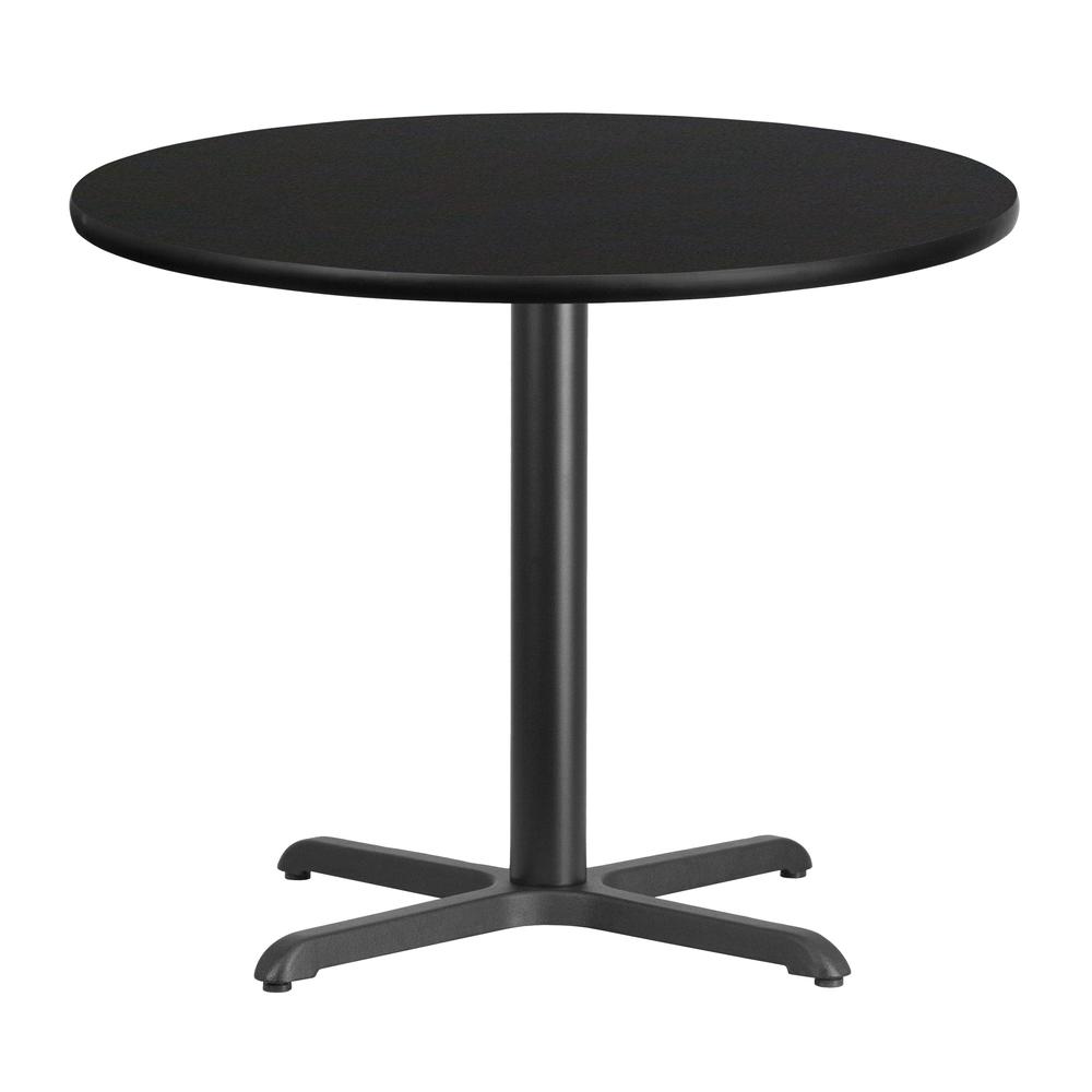 36'' Round Black Laminate Table Top with 30'' x 30'' Table Height Base. Picture 1