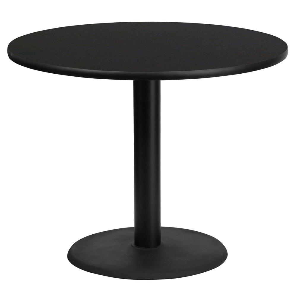 36'' Round Black Laminate Table Top with 24'' Round Table Height Base. Picture 1