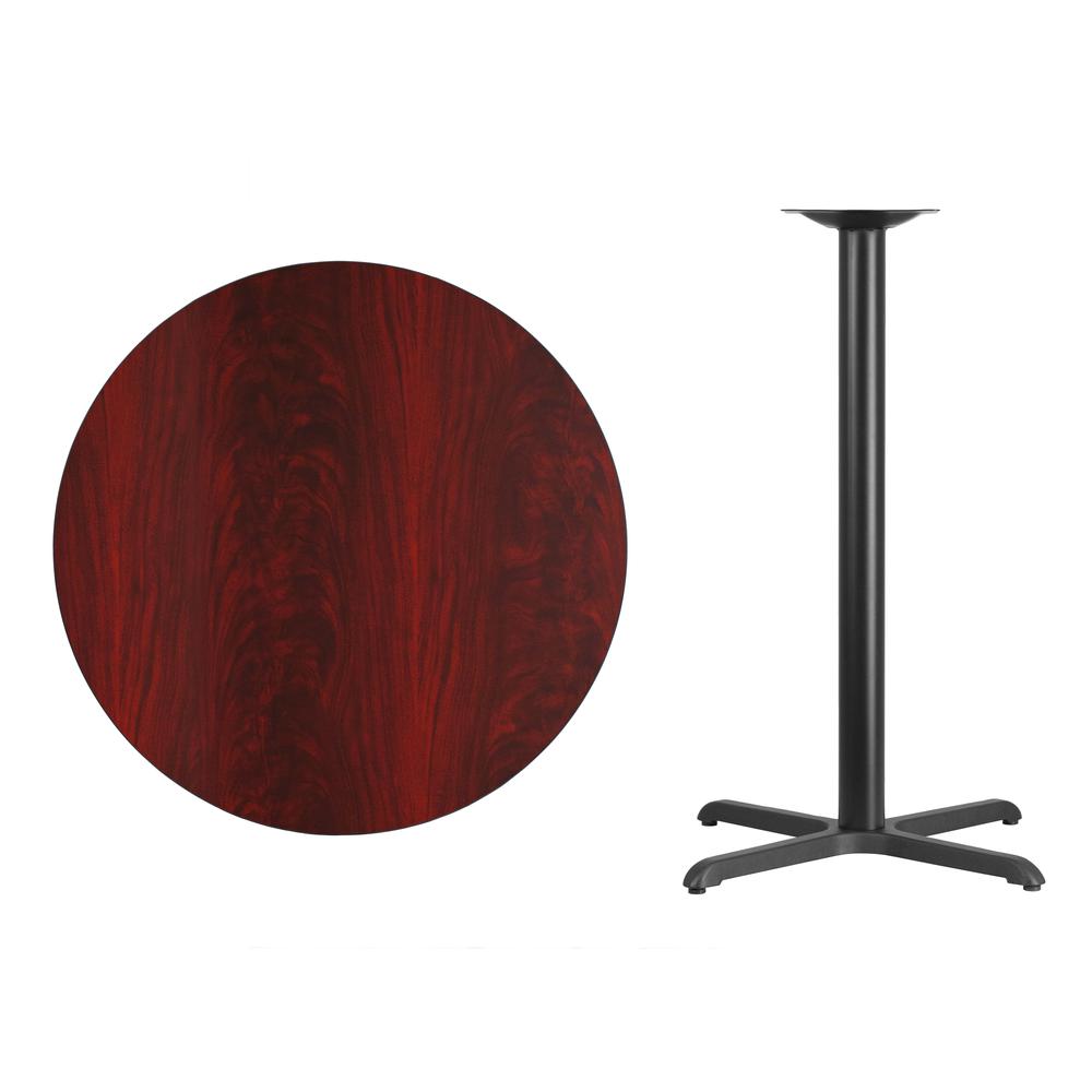 36'' Round Mahogany Laminate Table Top with 30'' x 30'' Bar Height Table Base. Picture 2