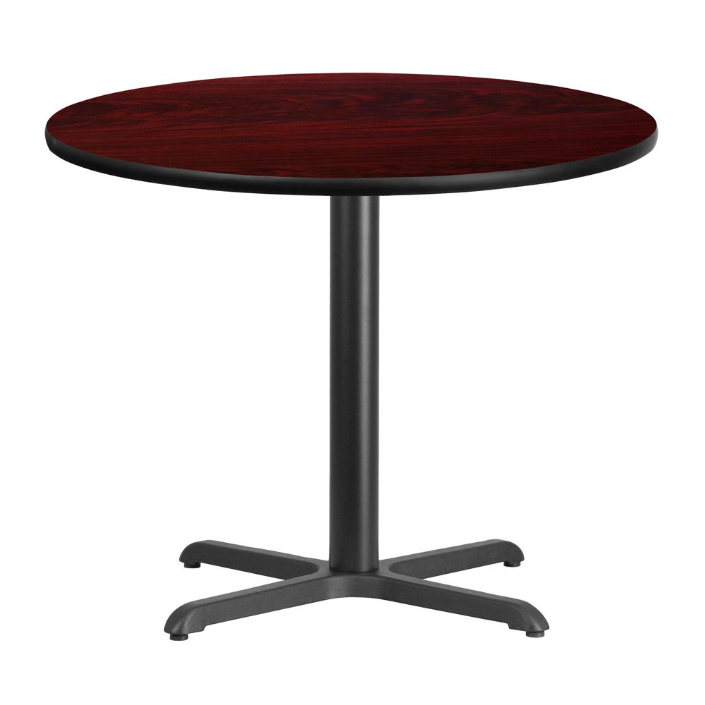 36'' Round Mahogany Laminate Table Top with 30'' x 30'' Table Height Base. Picture 1