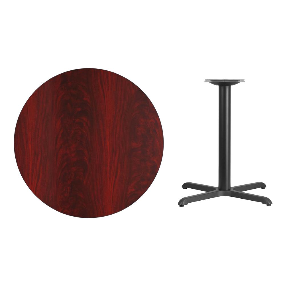 36'' Round Mahogany Laminate Table Top with 30'' x 30'' Table Height Base. Picture 2