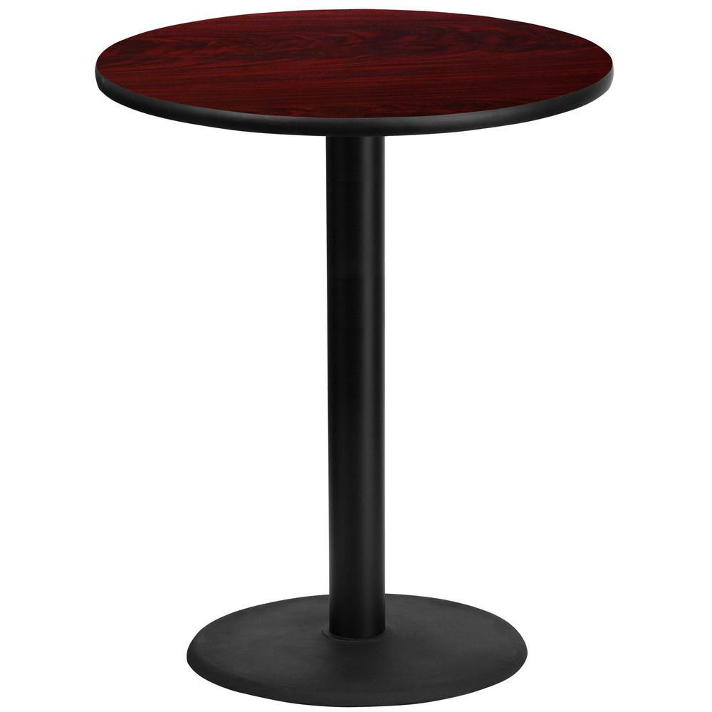 36'' Round Mahogany Laminate Table Top with 24'' Round Bar Height Table Base. Picture 1