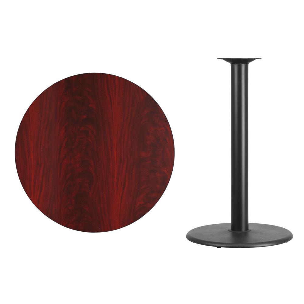 36'' Round Mahogany Laminate Table Top with 24'' Round Bar Height Table Base. Picture 2