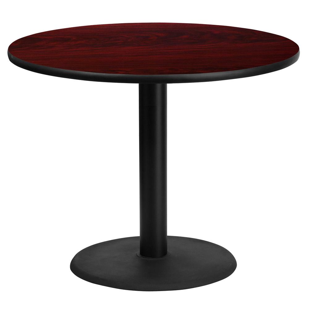 36'' Round Mahogany Laminate Table Top with 24'' Round Table Height Base. Picture 1