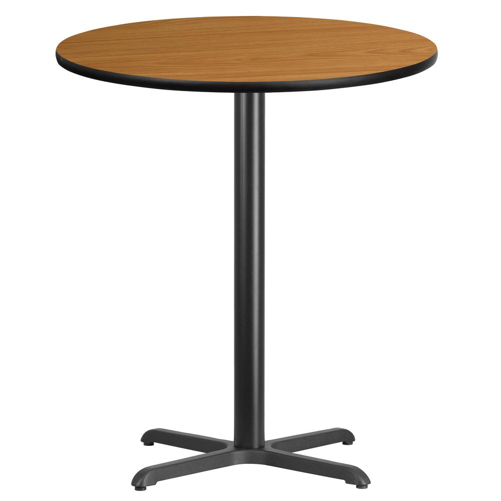 36'' Round Natural Laminate Table Top with 30'' x 30'' Bar Height Table Base. Picture 1