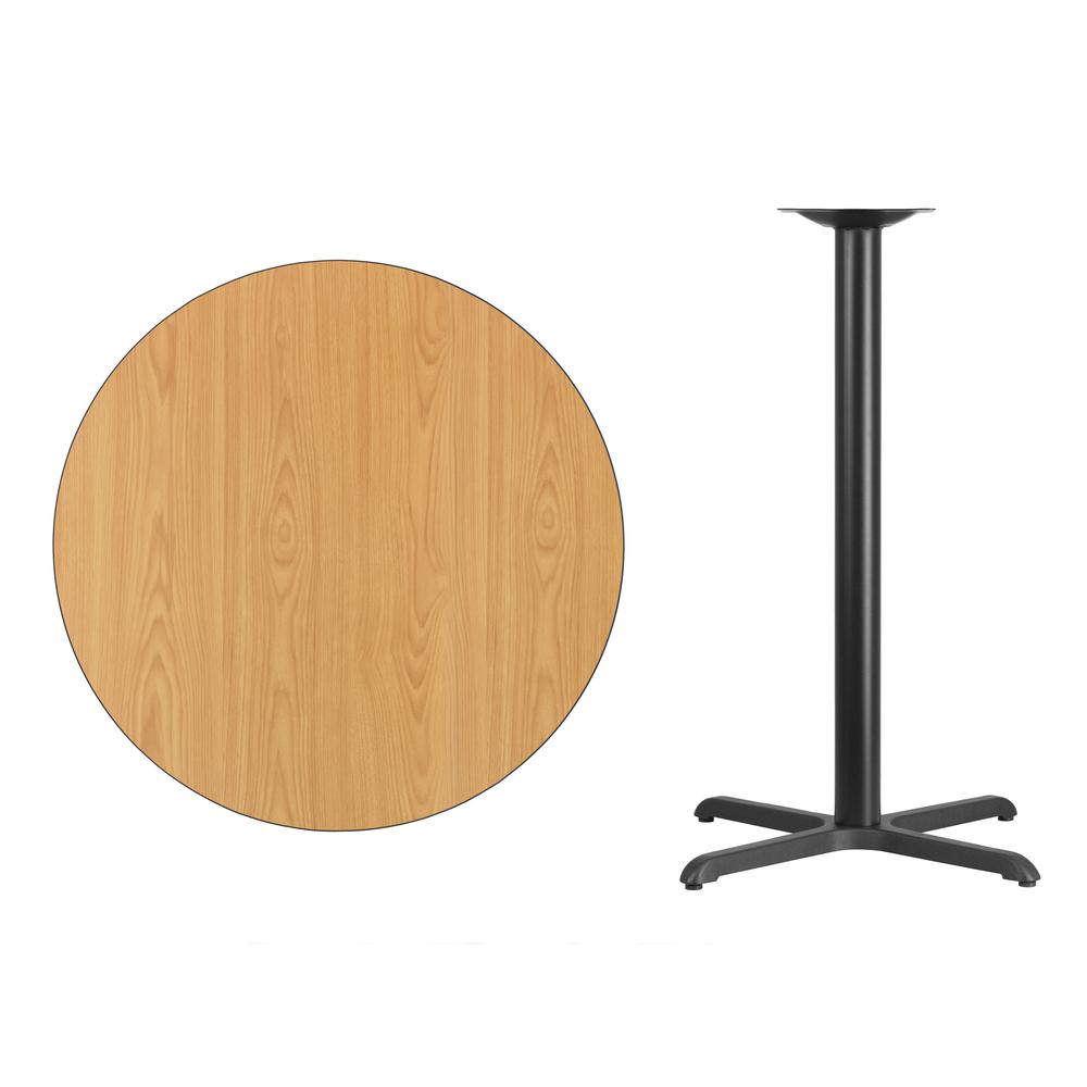 36'' Round Natural Laminate Table Top with 30'' x 30'' Bar Height Table Base. Picture 2