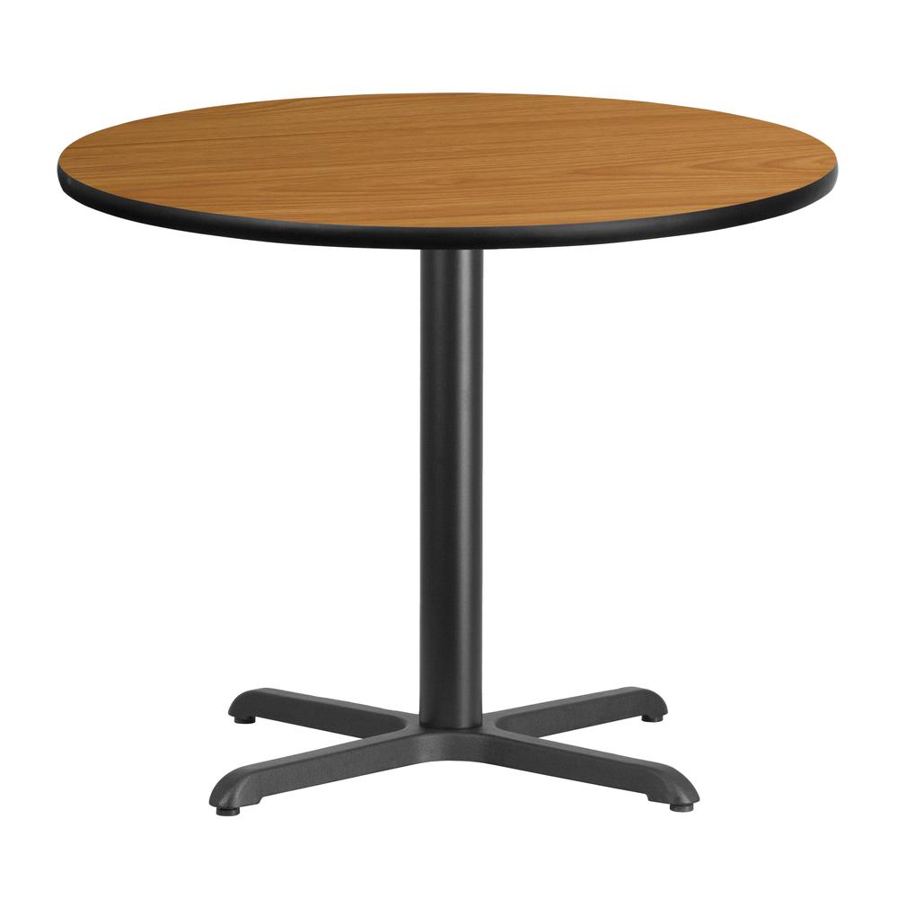 36'' Round Natural Laminate Table Top with 30'' x 30'' Table Height Base. Picture 1