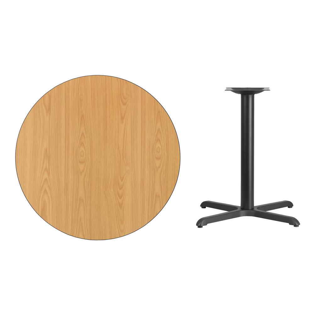 36'' Round Natural Laminate Table Top with 30'' x 30'' Table Height Base. Picture 2
