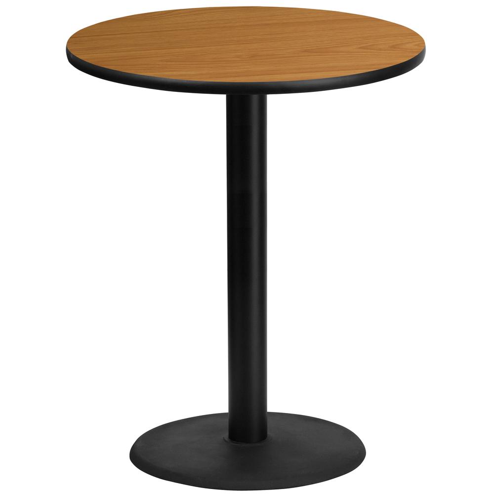 36'' Round Natural Laminate Table Top with 24'' Round Bar Height Table Base. Picture 1
