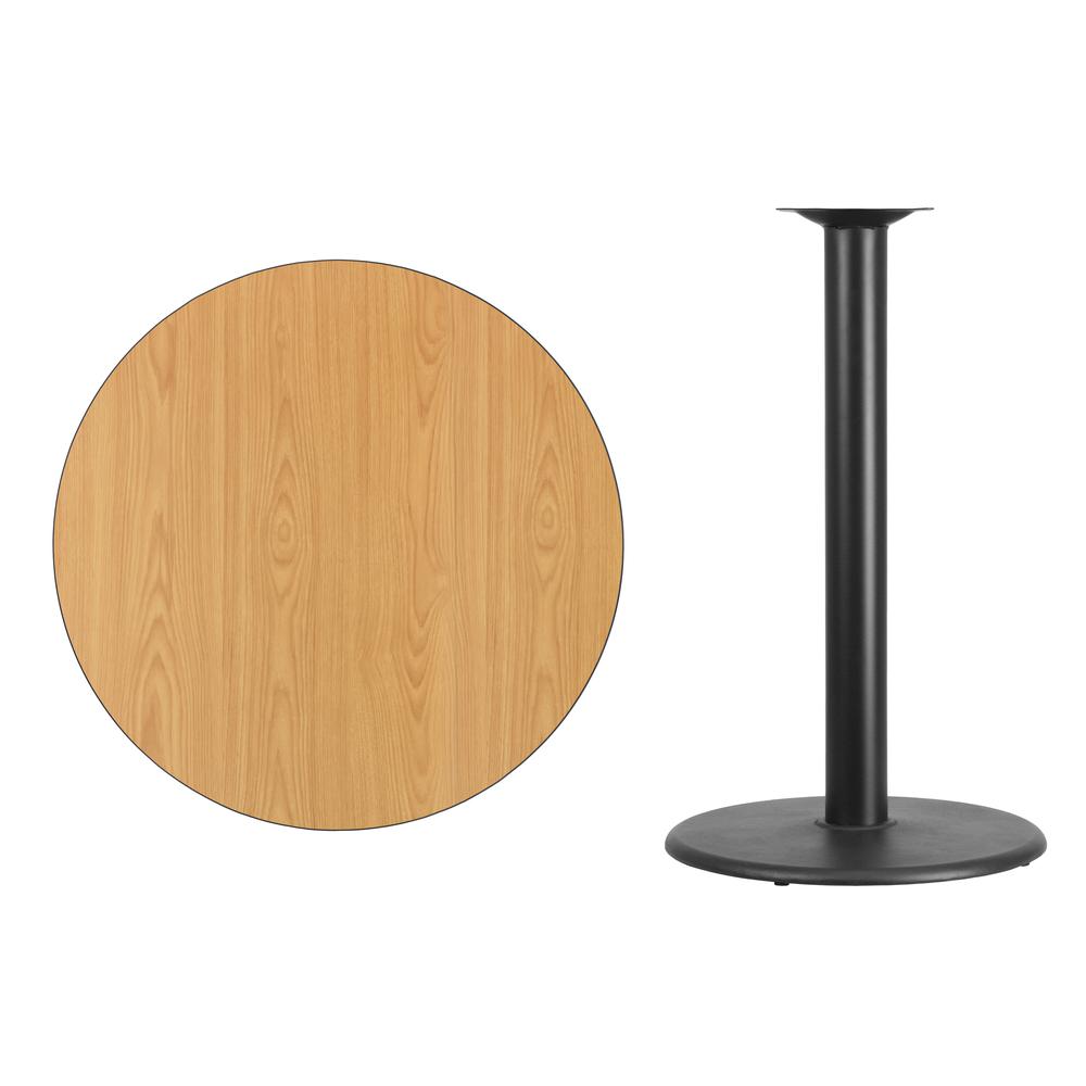 36'' Round Natural Laminate Table Top with 24'' Round Bar Height Table Base. Picture 2