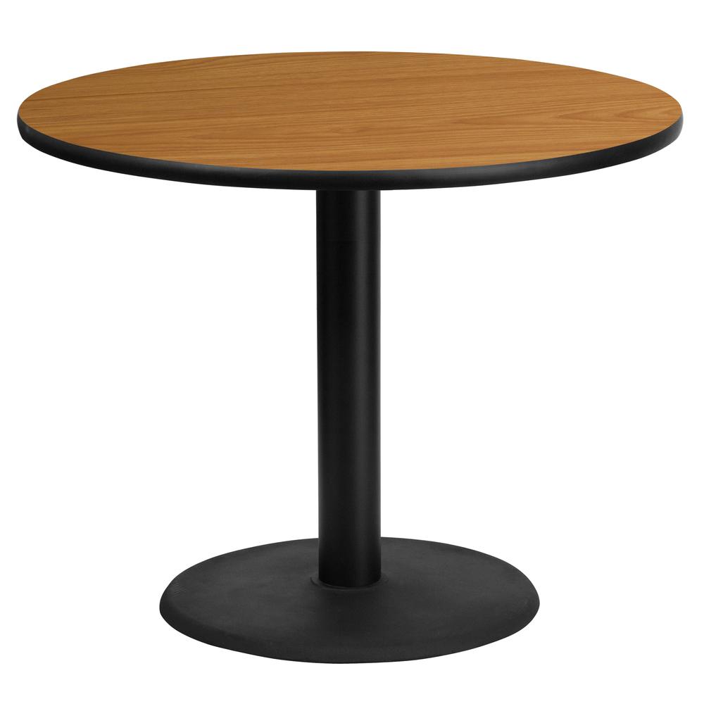36'' Round Natural Laminate Table Top with 24'' Round Table Height Base. Picture 1