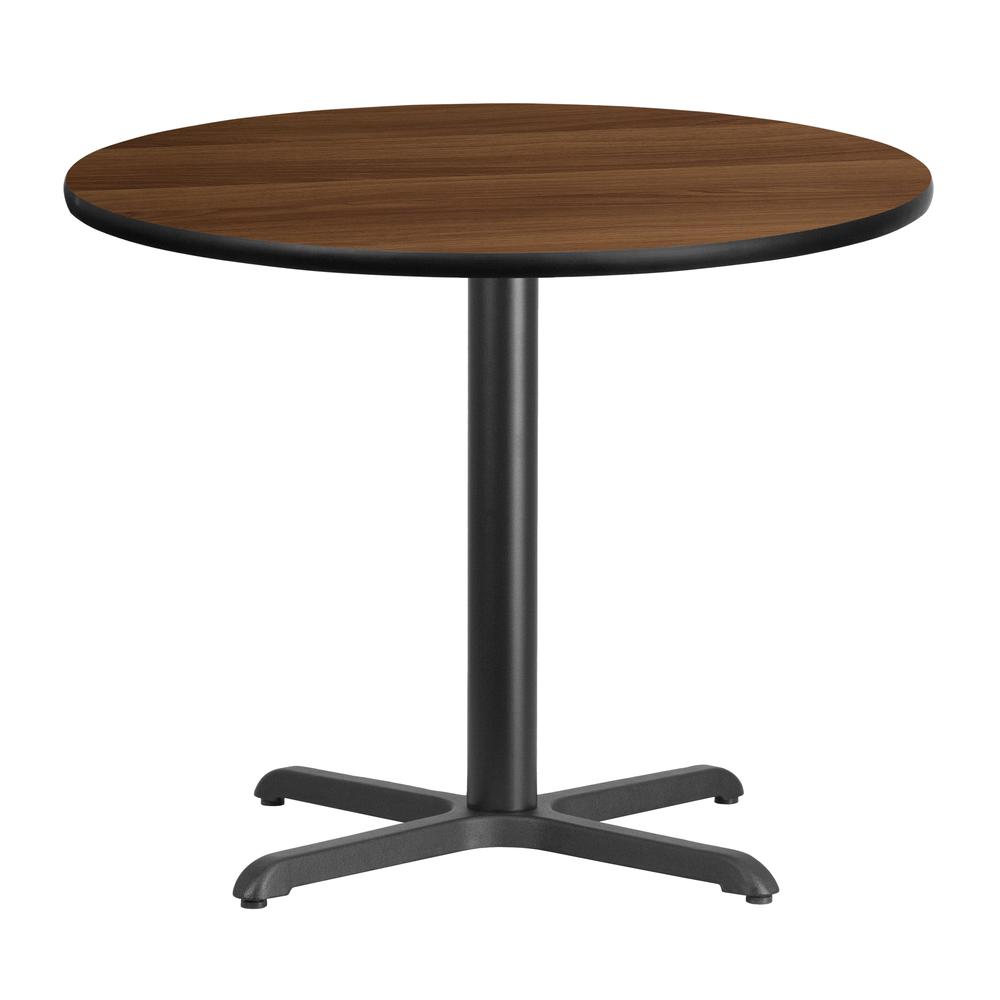 36'' Round Walnut Laminate Table Top with 30'' x 30'' Table Height Base. Picture 1