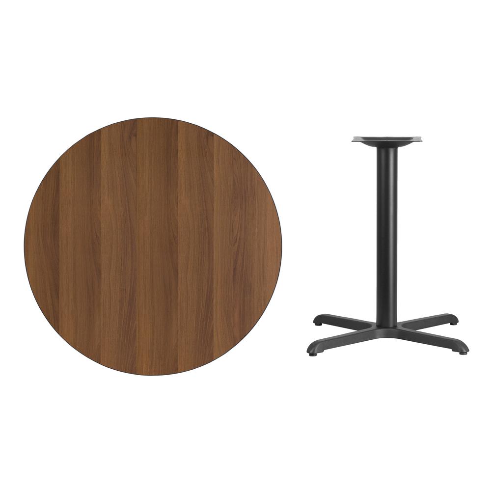 36'' Round Walnut Laminate Table Top with 30'' x 30'' Table Height Base. Picture 2
