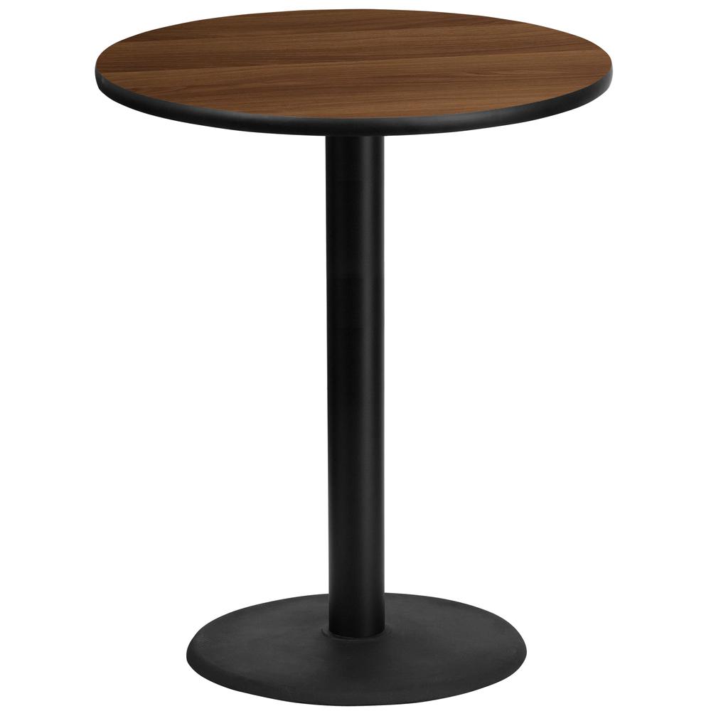 36'' Round Walnut Laminate Table Top with 24'' Round Bar Height Table Base. Picture 1