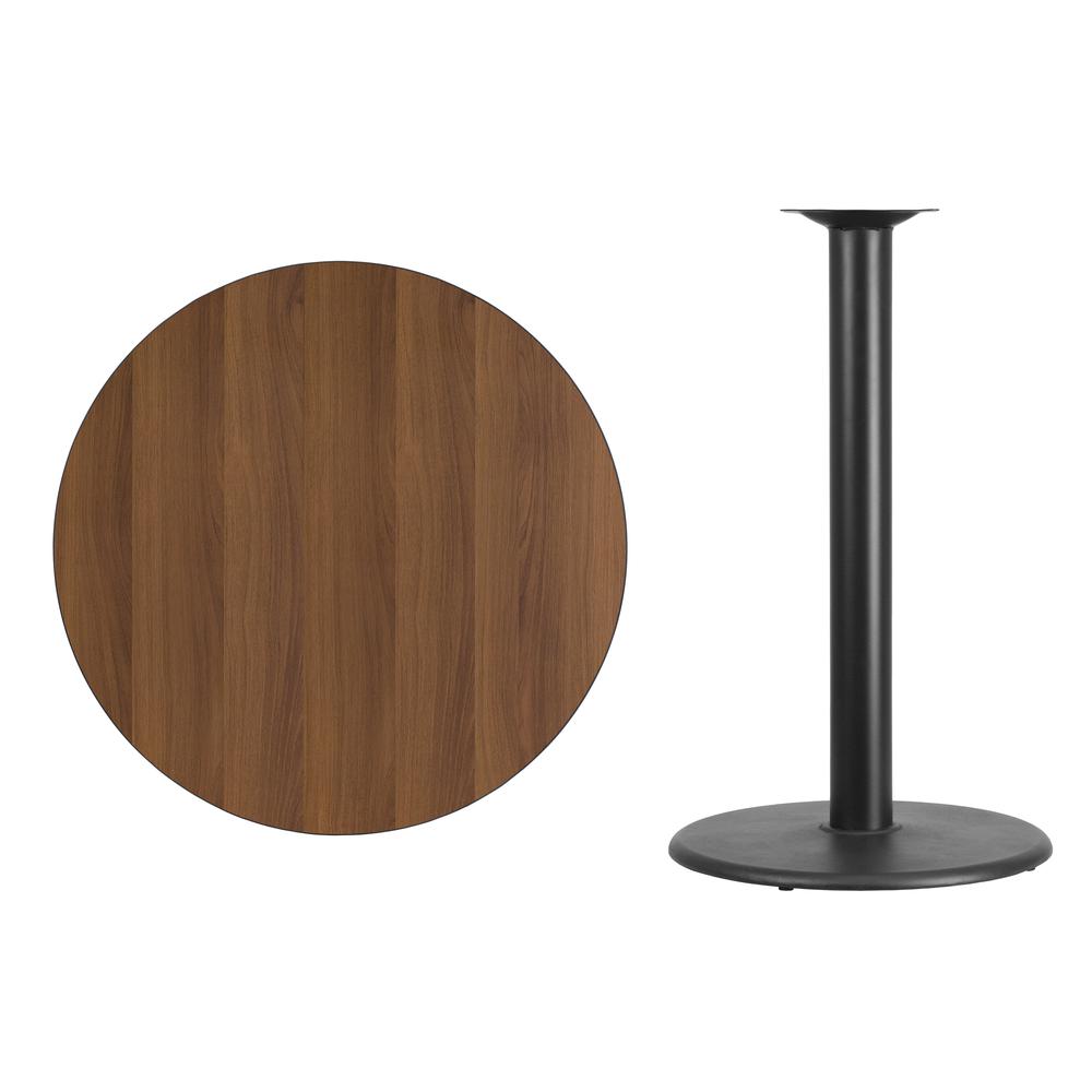 36'' Round Walnut Laminate Table Top with 24'' Round Bar Height Table Base. Picture 2
