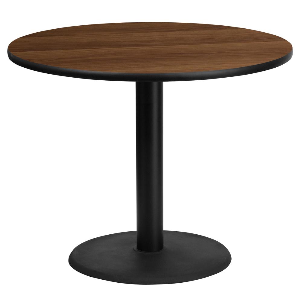 36'' Round Walnut Laminate Table Top with 24'' Round Table Height Base. Picture 1