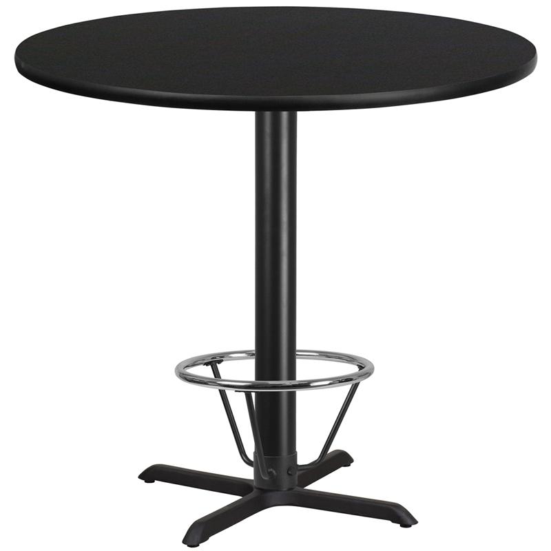 42'' Round Black Table Top with 33'' x 33'' Bar Height Table Base and Foot Ring. Picture 1